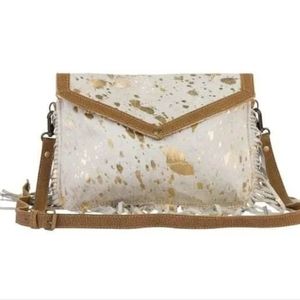 NEW Cowhide white and gold Myra Bag